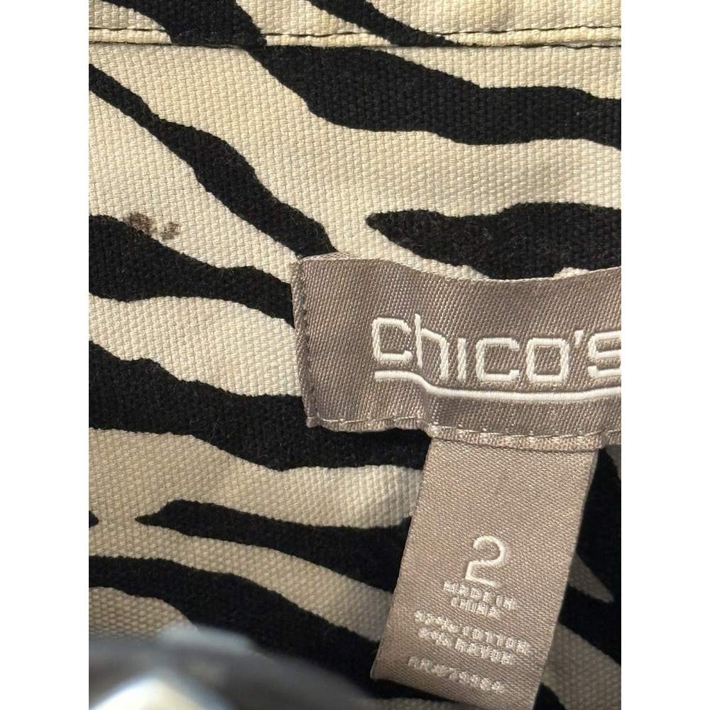 Chico's  Women's Size 2 (Ladies‎ 12) Zebra Black & White Print Jacket Button Up - Picture 14 of 14